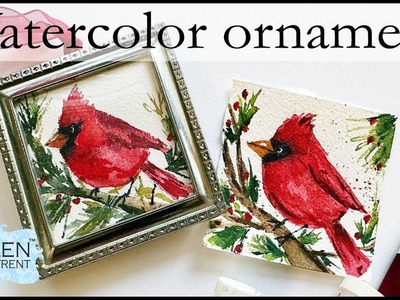 Watercolor  Cardinal Christmas Ornament