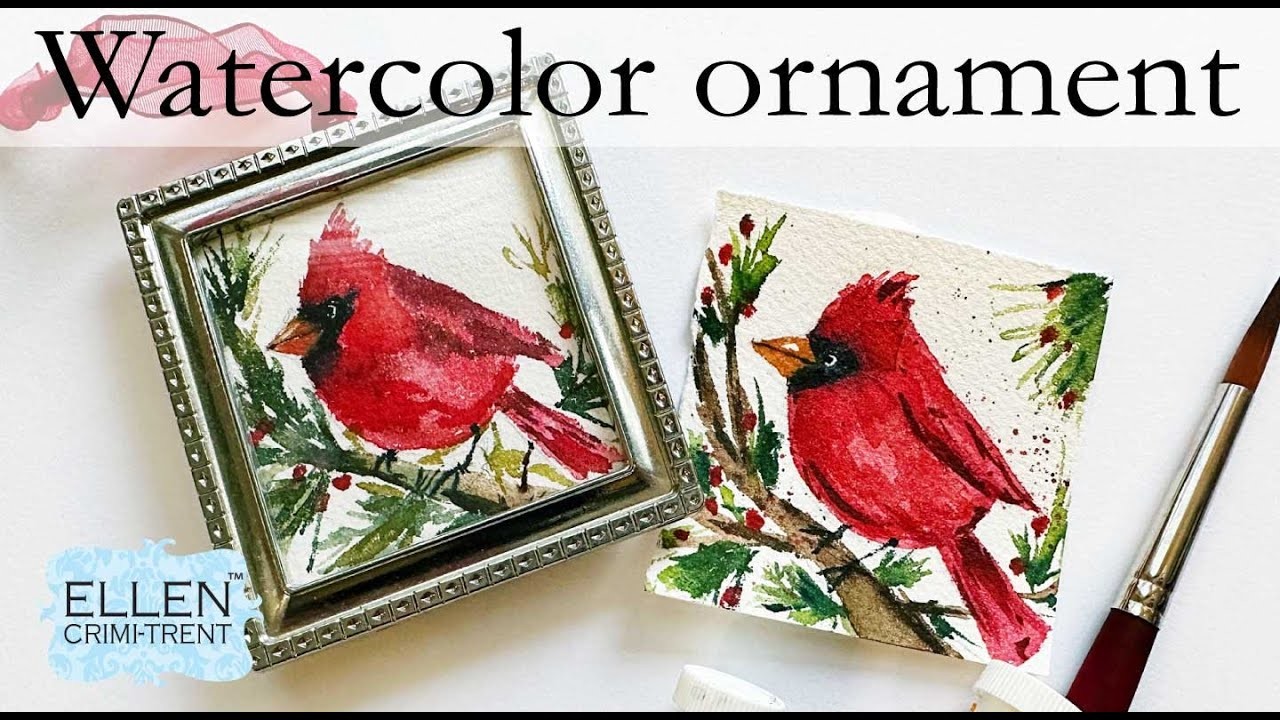 Watercolor  Cardinal Christmas Ornament