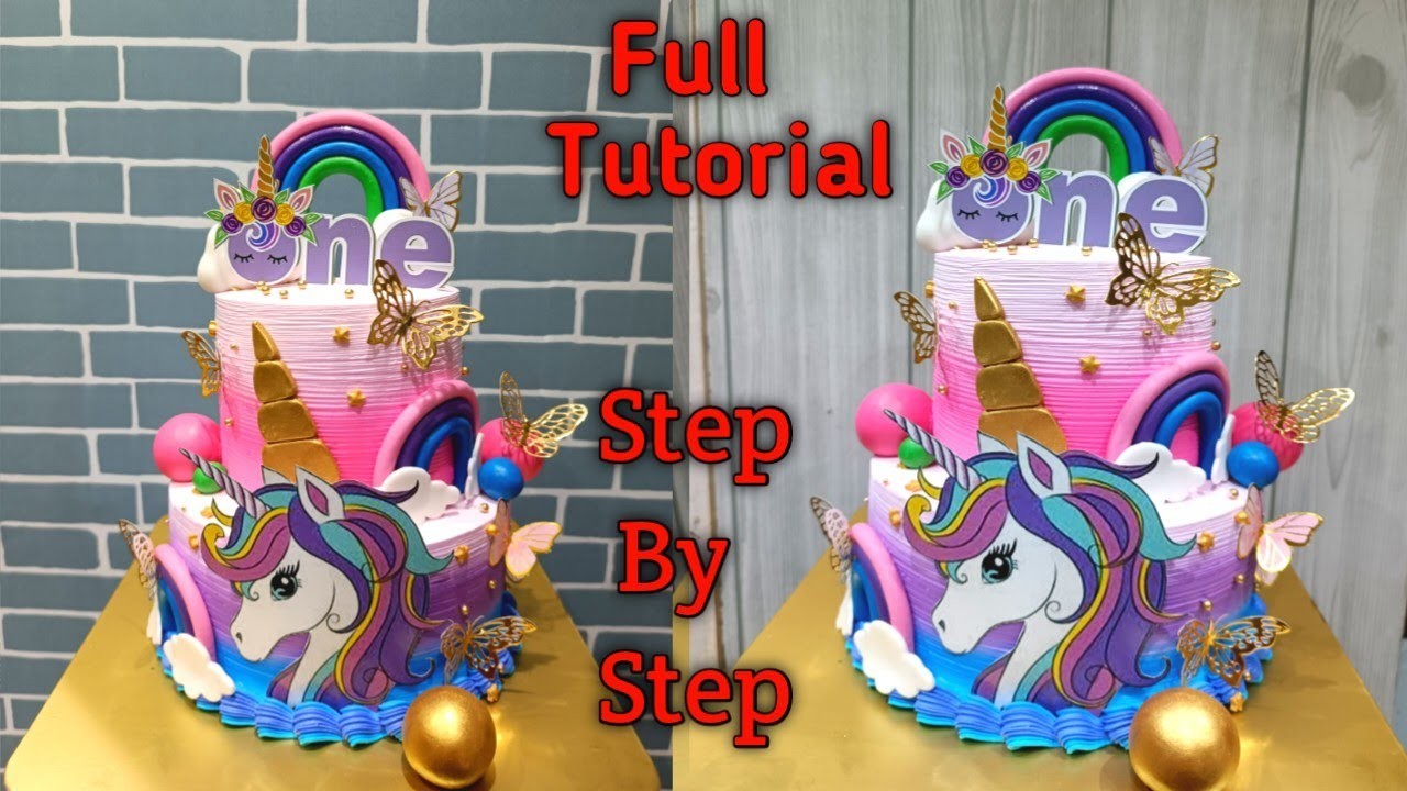 2 Tier Rainbow Unicorn 1st Birthday Cake | How To Make A Unicorn Cake | Unicorn Cake With Rainbow