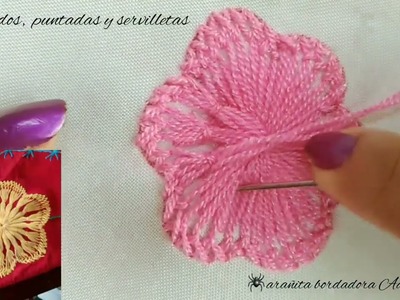 Bordado fácil flor ????. Hand Embroidery Simple Flower Design. Puntada combinada