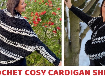 Crochet CARDIGAN SHRUG perfect for Winter so cosy and warm, easy for beginners, FREE written pattern