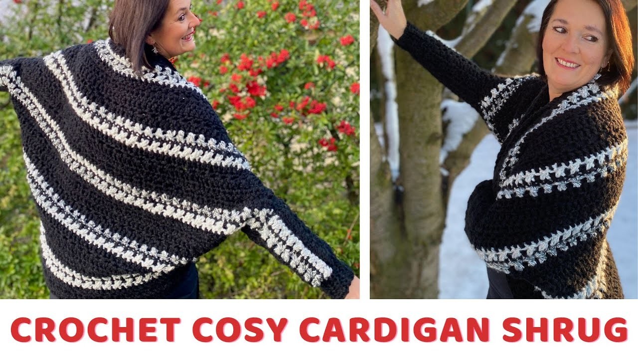 Crochet CARDIGAN SHRUG perfect for Winter so cosy and warm, easy for beginners, FREE written pattern