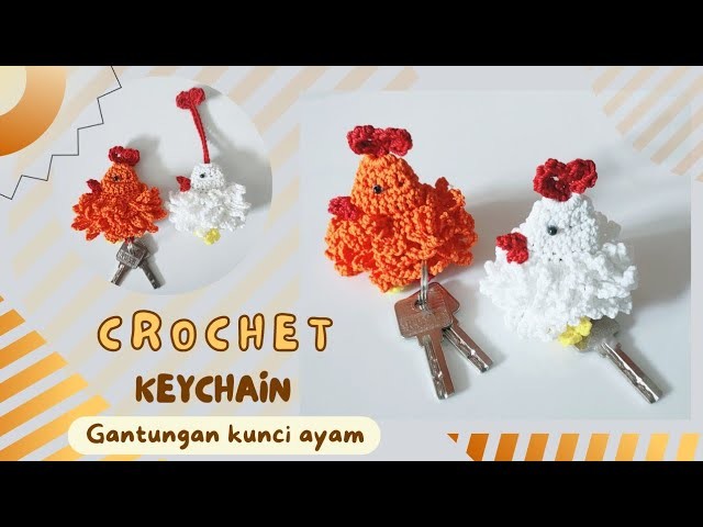 Crochet keychain in the shape of a chicken (subtitle)