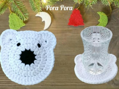 Crochet Polar Bear Applique I Easy Crochet Bear Coaster For Beginners