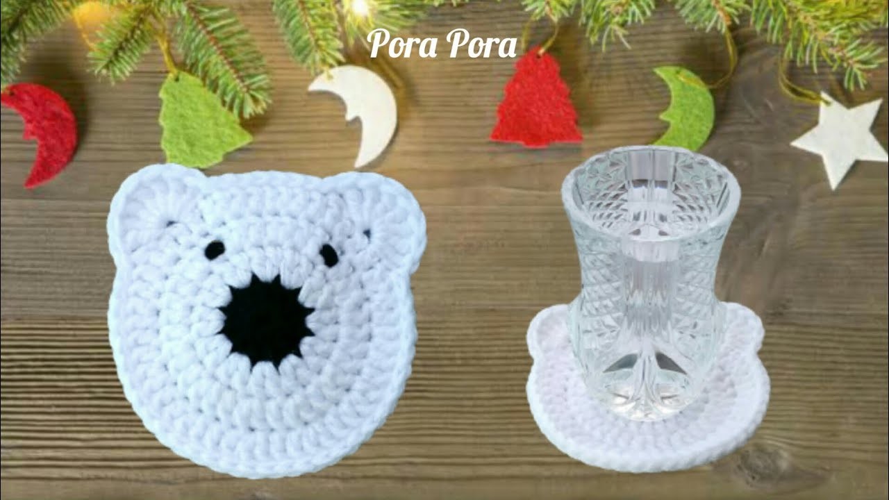 Crochet Polar Bear Applique I Easy Crochet Bear Coaster For Beginners