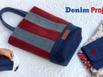 Diy a denim small tote bag tutorial, sewing diy a small tote bag patterns, denim bag ideas.