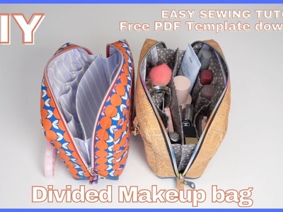 DIY Divided Cosmetic bag |Sewing Tutorial with Free PDF Templates | Travel Pouch