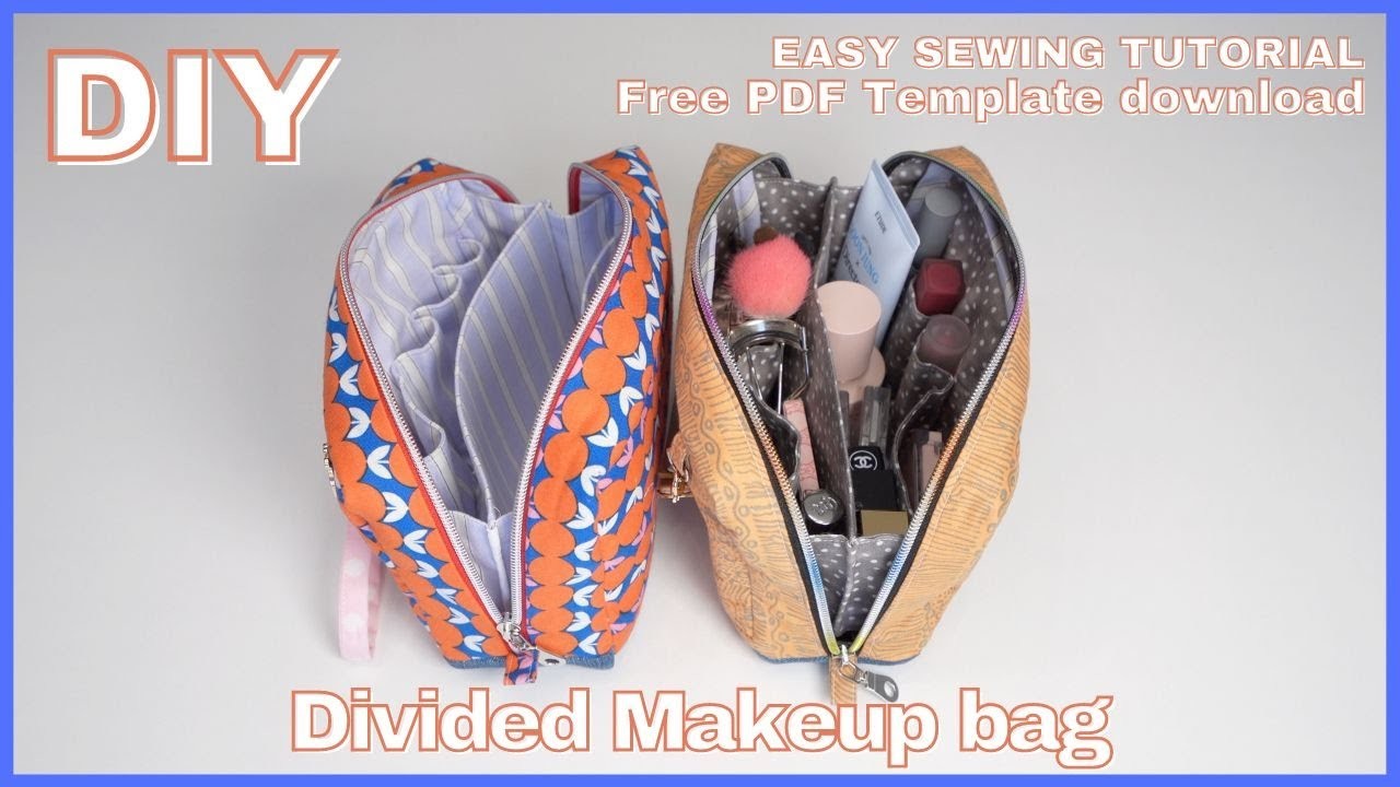 DIY Divided Cosmetic bag |Sewing Tutorial with Free PDF Templates | Travel Pouch