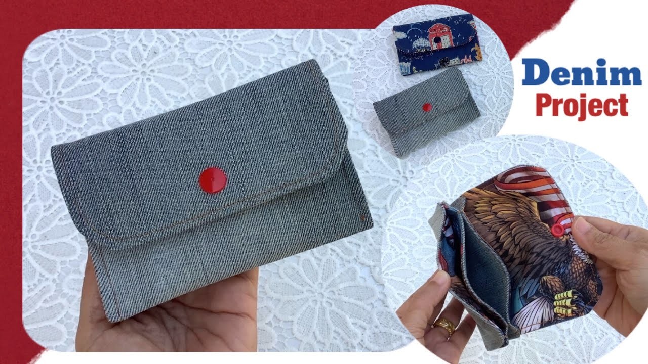 Diy small pouch bag with 3 pocket tutorial, easy to sew a pouch bag patterns,denim project,diy pouch