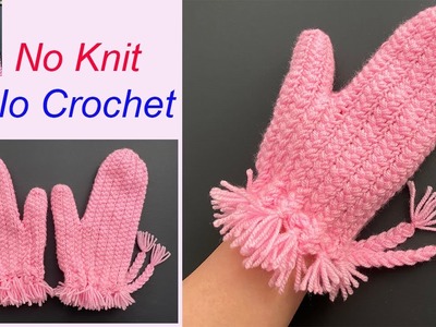 Easy DIY Braided Yarn Mittens. Mitts. Gloves without Crochet & knitting Skill |  Luvas | मिट्टेंस