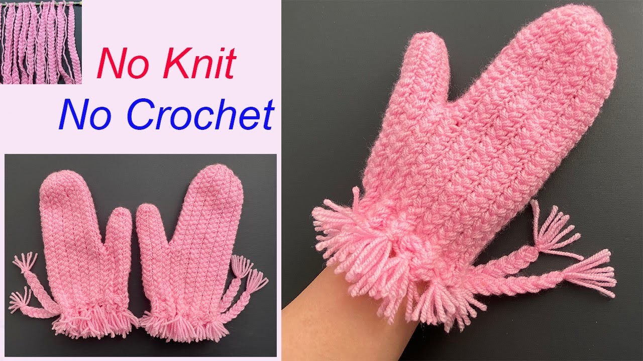 Easy DIY Braided Yarn Mittens. Mitts. Gloves without Crochet & knitting Skill |  Luvas | मिट्टेंस