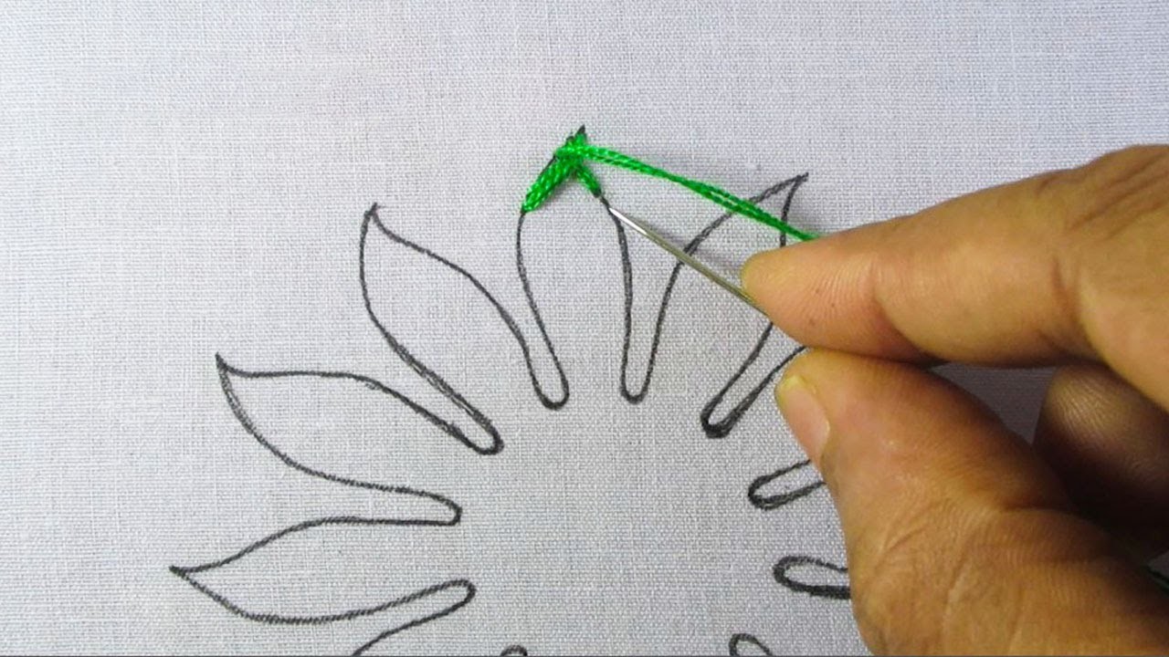 Hand embroidery beautiful flower design fishbone stitch needle work with easy sewing tutorial