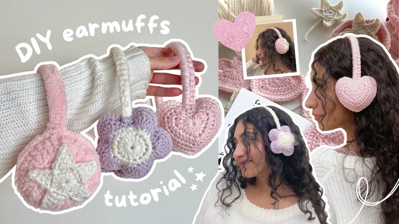 How to crochet cute earmuffs (heart, star, & flower shape) | in-depth tutorial for all yarn types