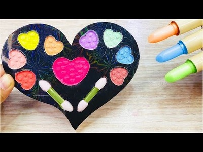 Mixing rainbow heart makeup into slime | mixing makeup into clear slime | satisfying slime