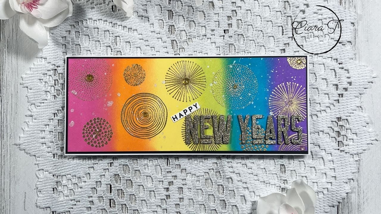 Vibrant Rainbow Happy New Years Slimline Card Tutorial