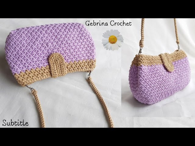 Wow ???? Very Cute & Beautiful Crochet Bag For Beginner - Mudah, Tas Rajut Bahu Super Lucu (Subtitle)