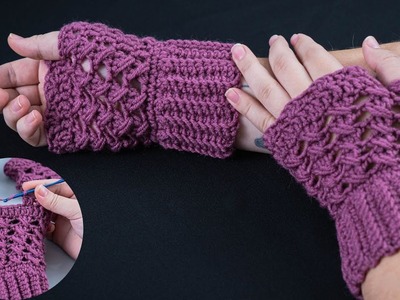 You can easily and quickly crochet these fingerless mittens with a chic pattern!