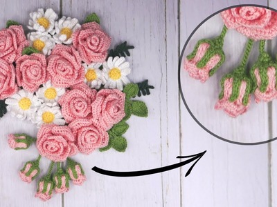 Crochet Rose Bud | Crochet Flower Arrangement Tutorial | Super Easy