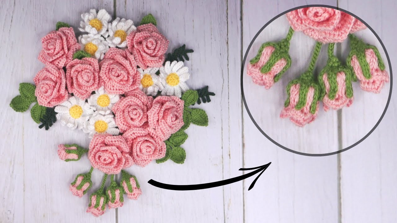 Crochet Rose Bud | Crochet Flower Arrangement Tutorial | Super Easy