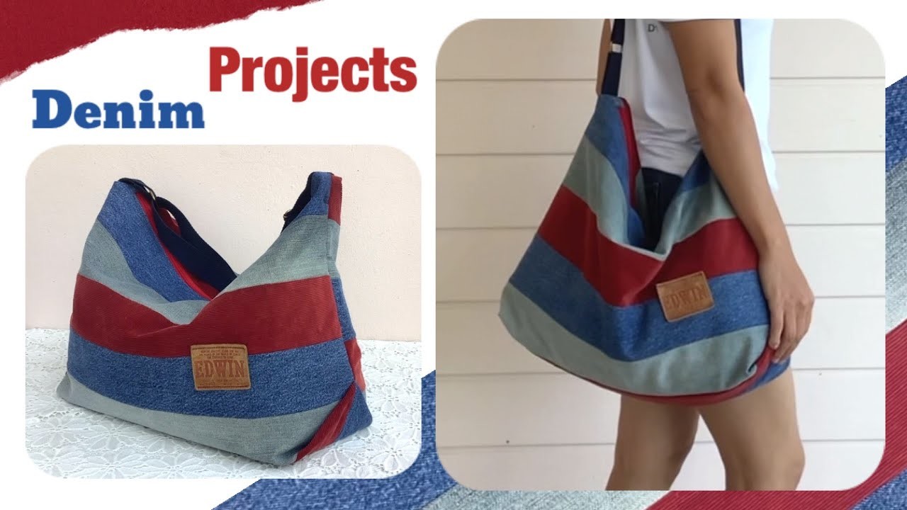 Diy a denim sling bag tutorial, sewing diy a shoulder bag from old jeans, old jeans reuse ideas.