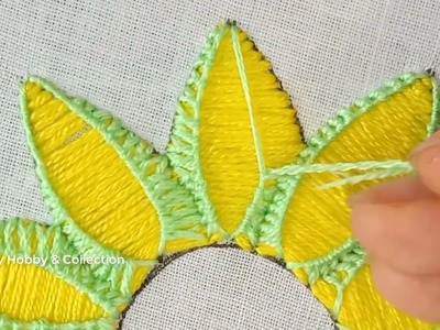 Embroidery Series.Elegant Sun Flower hand embroidery tutorial with basic stitch #sewing