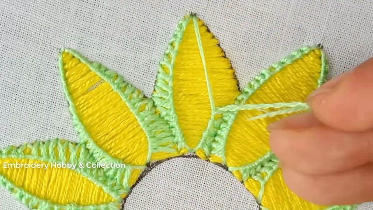 Embroidery Series.Elegant Sun Flower hand embroidery tutorial with basic stitch #sewing