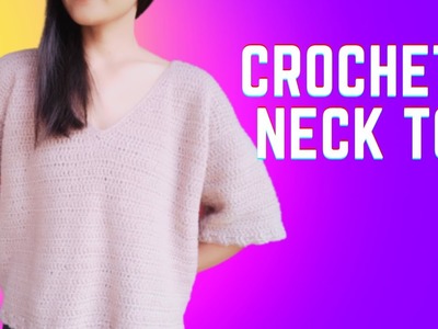 How to Crochet easy V-Neck Top. T- Shirt tutorial for beginners #crochet #top #crochetwithpia