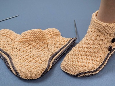 Simple and warm knitted slippers-socks with the pattern “Stars” - for beginners!