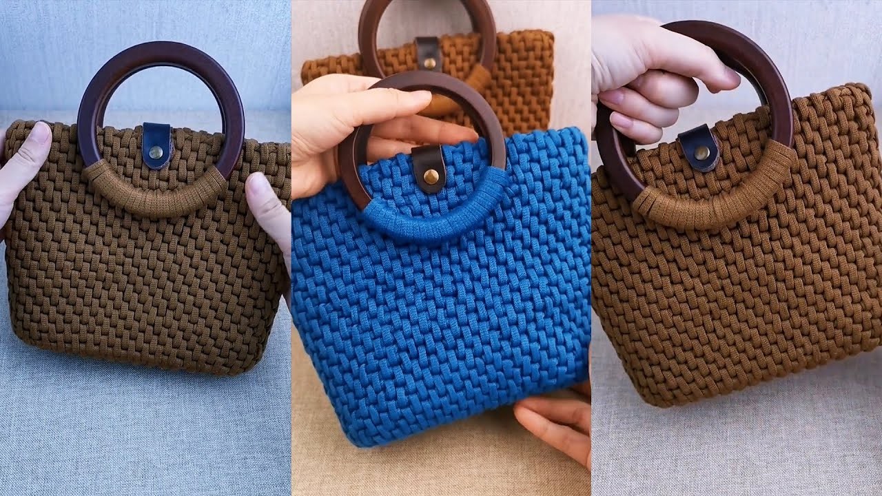 Super easy and beautiful crochet handbag - striped needle bracelet bag tutorial