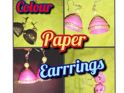 3easy earrings.colour paper craft.Quilling paper Earrrings