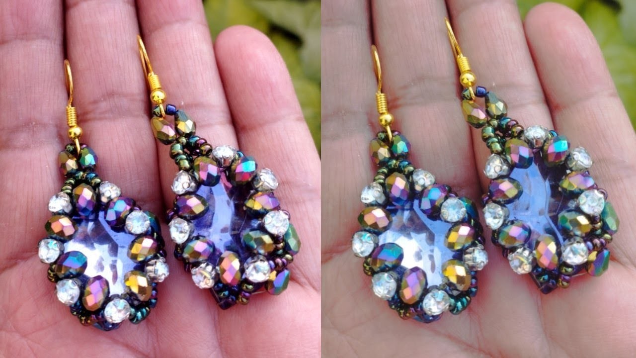 Beaded Earrings Embellished with montees.Diy Beading Tutorial. somycrafty