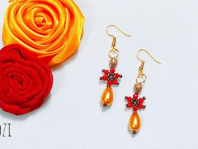 Beautiful beaded flower earrings ❤️???? #beading #jewelrymaking