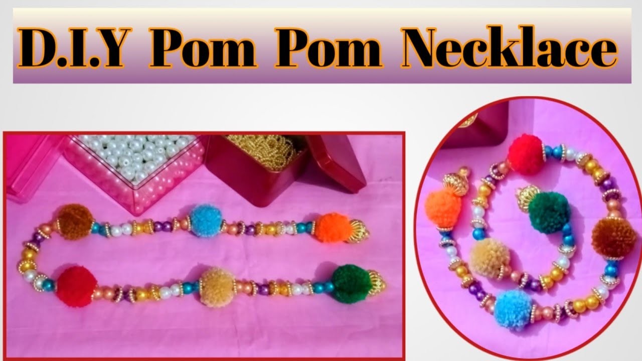 D.I.Y Pom Pom Necklace Making ideas With Colorfull Pearls #handmade