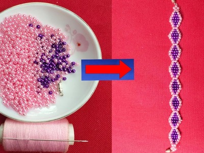 DIY bracelets made of purple and pink beads