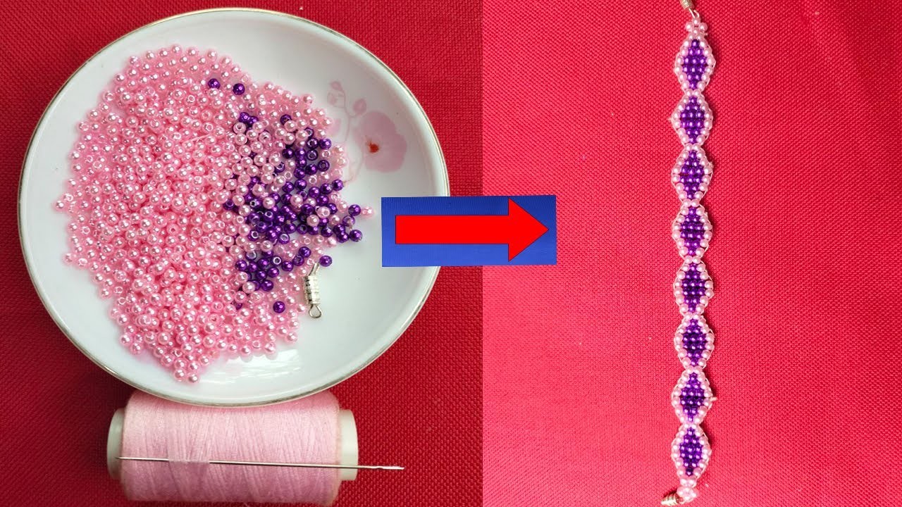 DIY bracelets made of purple and pink beads