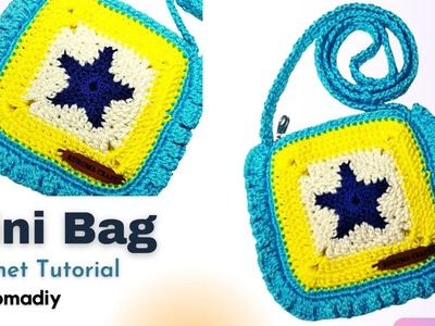 DIY CROCHET BAG | HOW TO CROCHET A MINI BAG GRANNY STAR, PURSE PATTERNS, TAS RAJUT ANAK