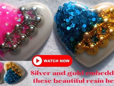 DIY Resin heart pendants|Gold and silver embed| #resin#resintutorial#resincraft  #jewelry #26