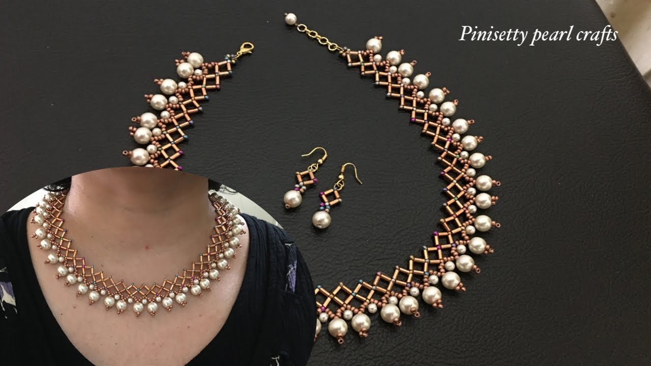 How to make beaded bridal grand necklace.Copper color party wear necklace tutorial.Beaded jewelry.