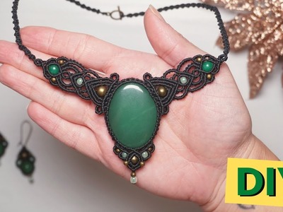 How to make cabochon macrame necklace step by step tutorial jewelry design