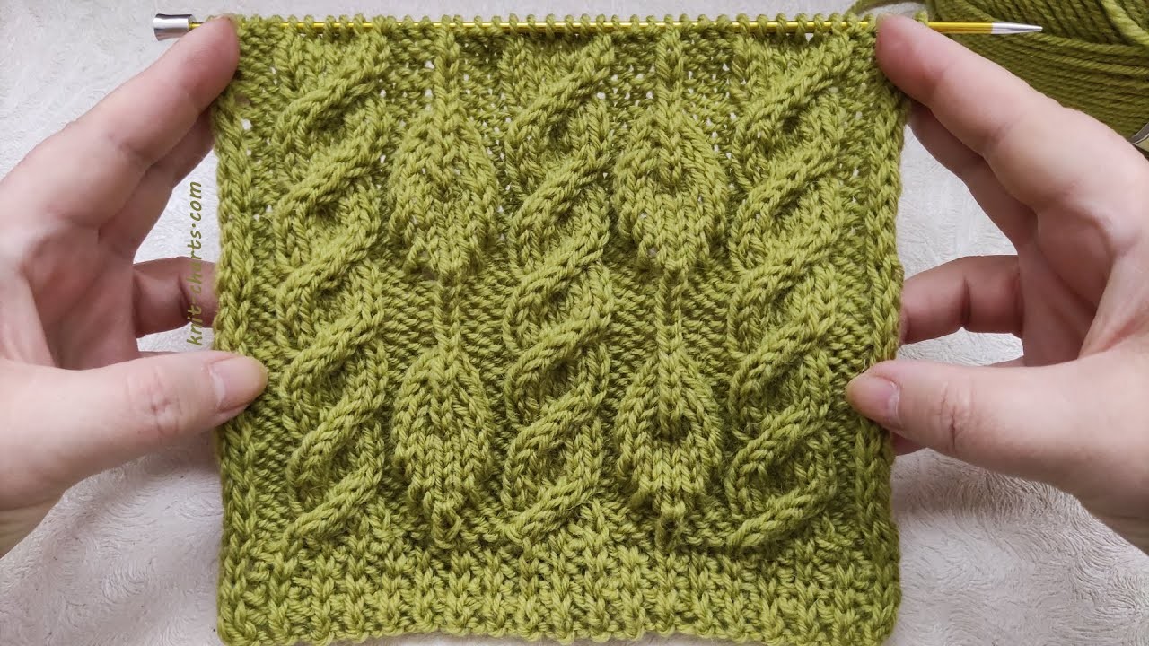 Leaf Cable Knit Stitch | Blatt-Zopfmuster stricken| Punto foglie con trecce| Punto hojas con trenzas