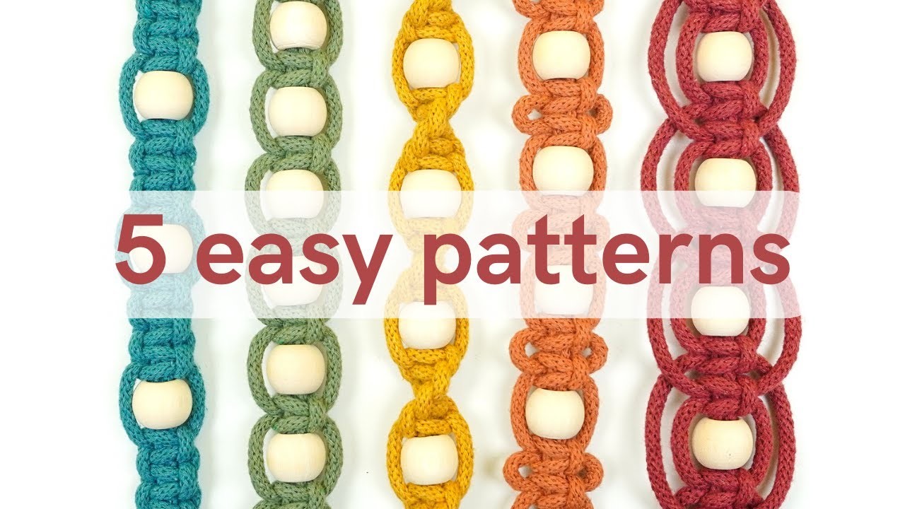 Learn 5 easy patterns with BEADS - square knot variations - macrame beginners tutorial