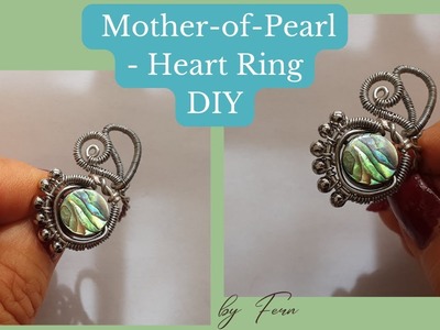 Mother-of-Pearl, Heart Ring Adjustable.Simple Tutorial Easy Ring to make