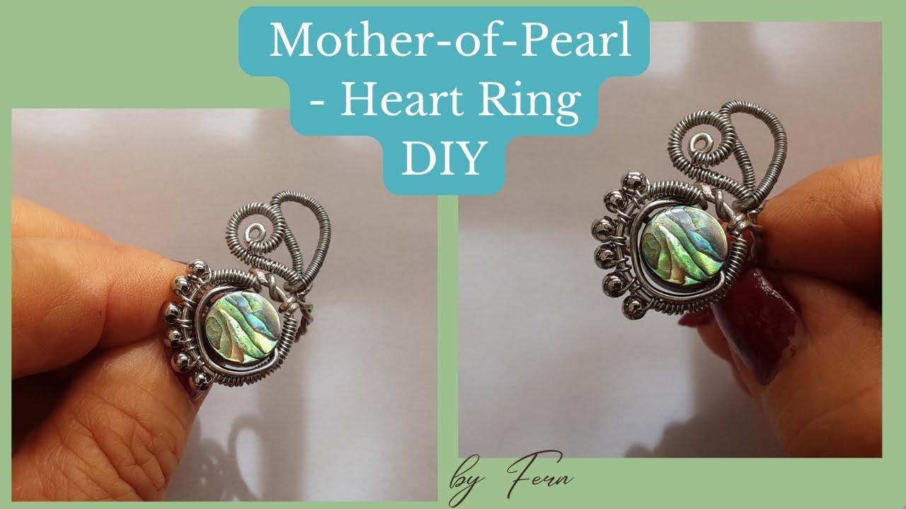 Mother-of-Pearl, Heart Ring Adjustable.Simple Tutorial Easy Ring to make