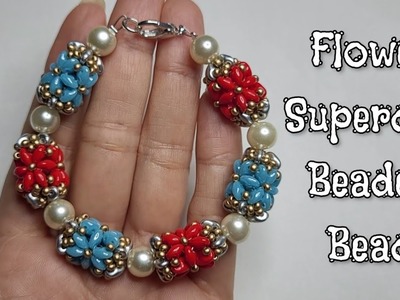 Superduo Flower beaded Bead Bracelet. Earrings ????