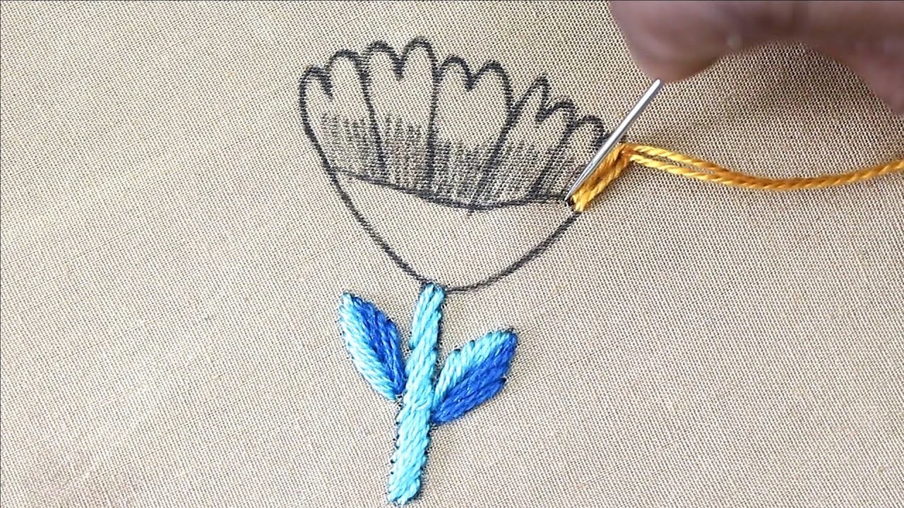 Creative double layer blanket stitch modern flower embroidery design for beginners | stitching class