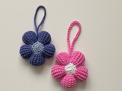 Crochet - Flower Keyring.Keychain - Tunisian Crochet