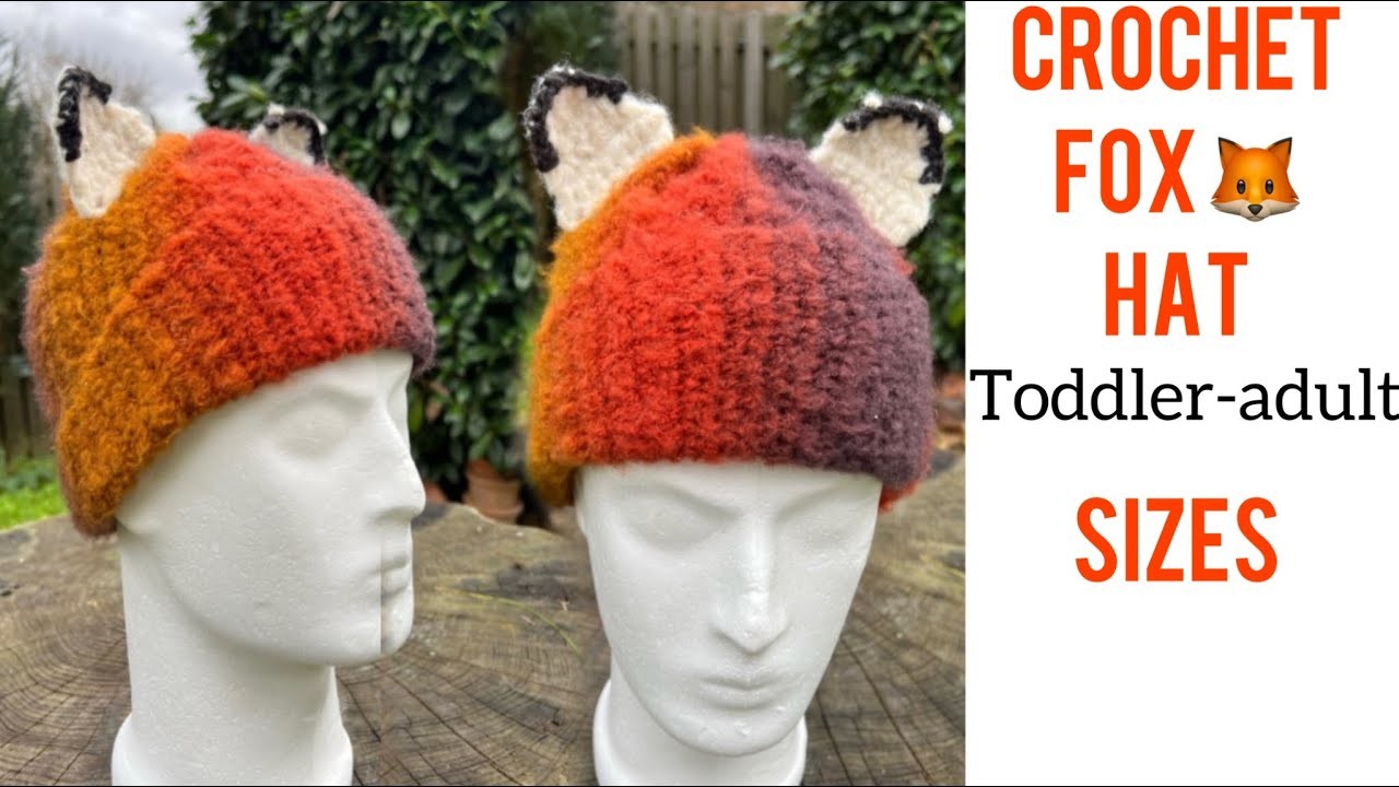 Crochet fox beanie for toddler and adult. crochet fox hat that your child will look even more cuter