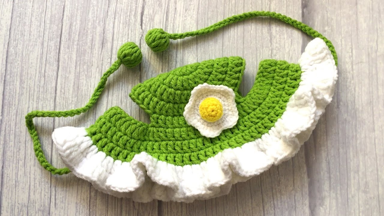 Crochet pet hat with egg flower