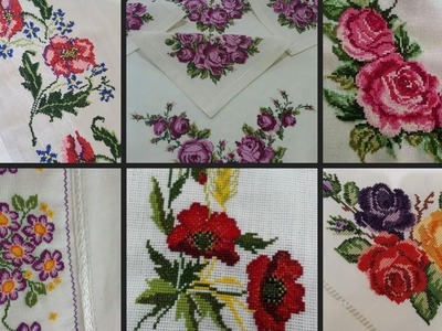 Fabulous & Beautiful flower cross stitch.charsuti kerhai ke khoobsurat Design Bedsheet & tablerunner