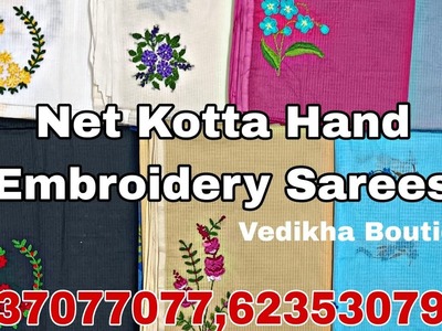 Hand Embroidery Net Kotta Sarees with Flower Bunch Design for Daily Wear from Vedikha Boutique